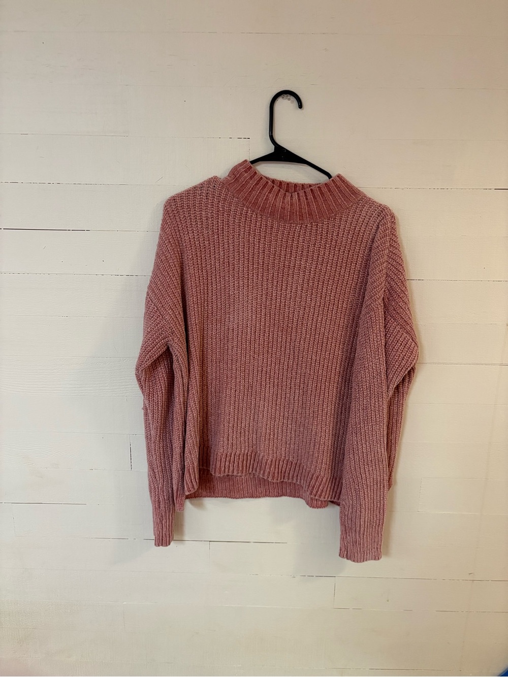 Time and Tru Rose Pink Chenille Mock Neck Sweater Womens Medium